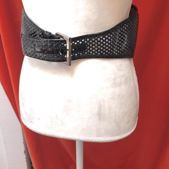 black patent leather corset belt